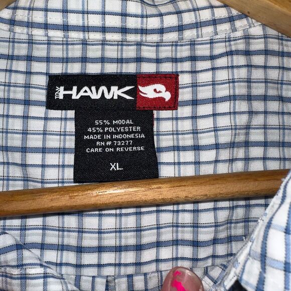 90s Tony Hawk Skater Grunge Shirt Mens XL Baby Blue White Plaid Short Sleeve - Picture 6 of 15